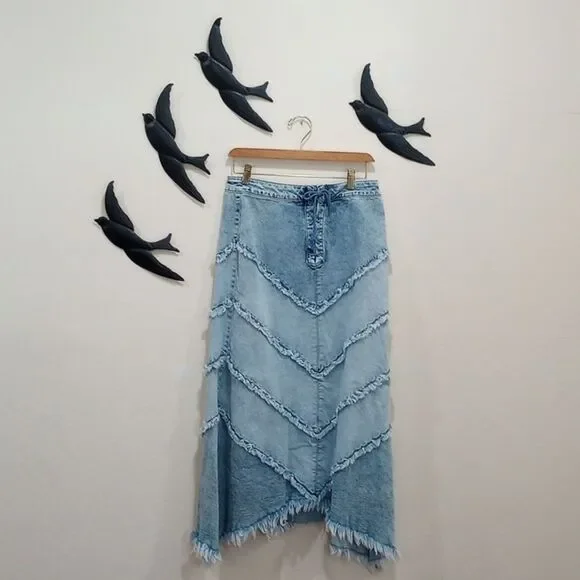 Wash Lab Denim Chevron Raw Hem Maxi Skirt - Size 29 / M - L - Picture 4 of 14